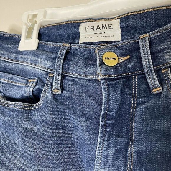 FRAME Le Raw Edge Ripped Crop Skinny Jeans In Washington Square Sz 26 $200 - Picture 4 of 9